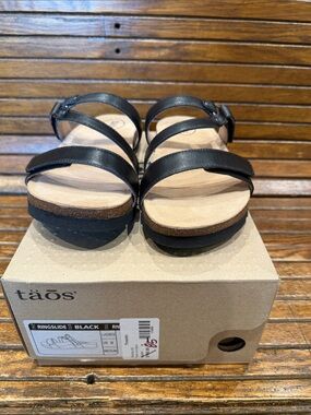 Taos Black Triple-Strap Ring-Accent Slide Sandals
